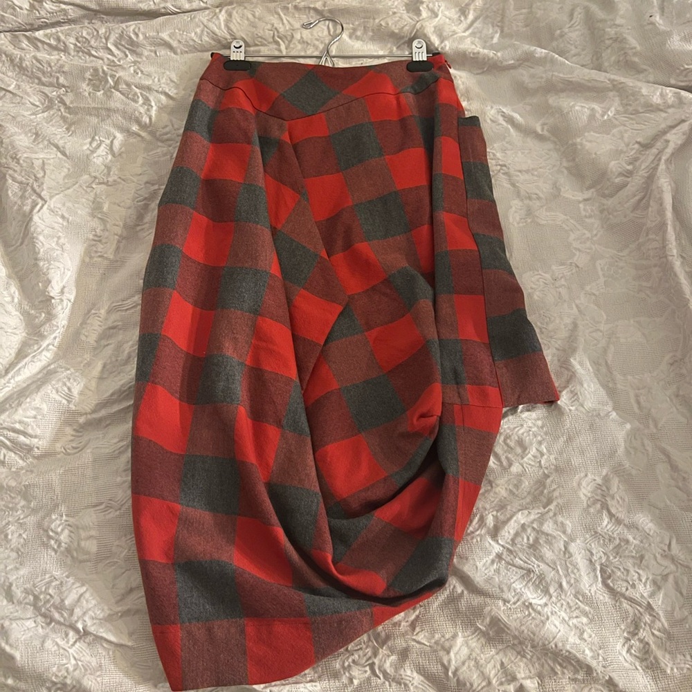Vivienne Westwood Draped Plaid Red and Black Women's Skirt